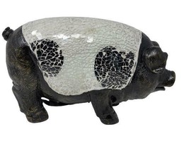 Pig Crackle Glass Low Light Accent Table Lamp Country Farm Decor Pink or Blk/Wht - £24.10 GBP+