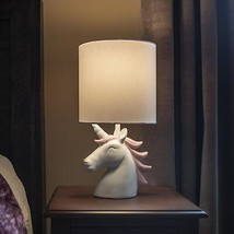 Kids Unicorn Table Lamp White Pink Bedroom Night Light Plug-In On/Off Sw... - £48.90 GBP