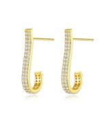 FASHION CUBIC ZIRCONIA J SHAPE DESIGN 925 STERLING SILVER EARRINGS - GOLDEN - $19.99