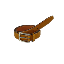 Men VALENTINI Stitched Leather Belt Classic Pin Buckle V711 Tan image 3