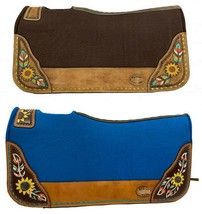 Western Horse Saddle Pad Blue OR Brown Wool Felt w/Sunflowers 32 X 31 ~ ... - $76.08