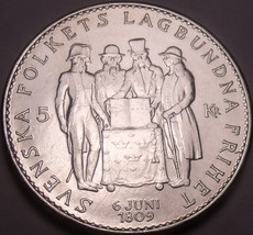 Huge Gem Unc Sweden 1959-TS 5 Kronor~Constitution Sesquicentennial - $43.34