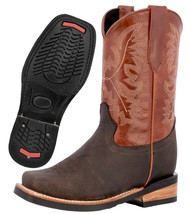 Kids Unisex Genuine Leather Western Wear Boots Cognac Square Toe Botas - £43.25 GBP