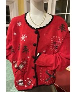 Basic Editions Christmas Sweater Skis Snowflake Skates Trees Beading Siz... - $248.22 MXN