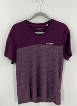 Guess Mens Fitted T Shirt Size Large Purple V Neck Short Sleeve Tee - $29.70