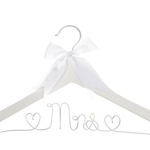 Mrs Wedding Dress Hanger, Wood And Wire Hangers For Bride (White With Silver Wir - £39.37 GBP