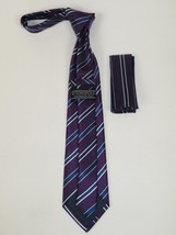 Men's Vito Rofolo From Italy Tie Hankie Gift Boxed 100% Silk VR-38 Plum Stripe image 3