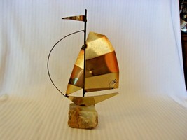 Brass Sailboat Figurine With Full Sail Mounted on a Rock - £23.60 GBP