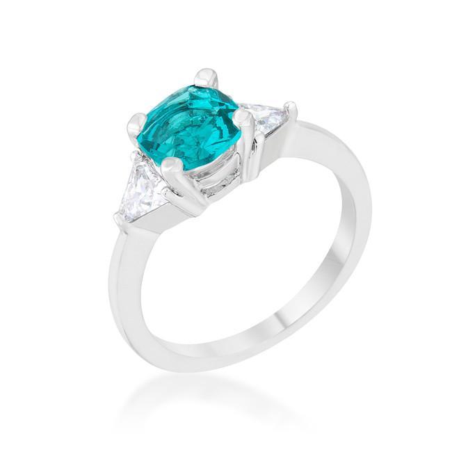 Shonda 1.8ct Aqua CZ Rhodium Cushion Classic Statement Ring - $15.00