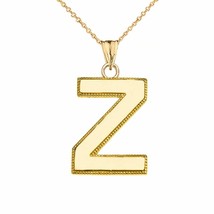 10k Solid Gold Small Milgrain Initial Letter Z Pendant Necklace Personalized - £95.54 GBP+