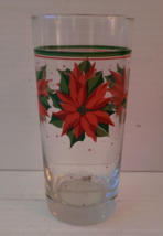Christmas Drinking Glass Poinsettia Holiday Dinner Ice Tea Water Vintage... - $9.99