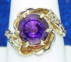 Amethyst Solitaire Ring REAL SOLID 14k Yellow Gold 7.4g Size 9.5 - £670.39 GBP