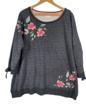 Maurices Sweater Knit Top Shirt Size 2 / 2X Gray Floral Applique Boho Ro... - $39.62