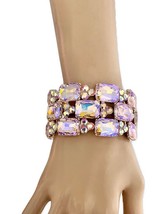 1.5” W Iridescent Pink Crystals Classic Chunky Evening Bracelet Pageant ... - £20.49 GBP