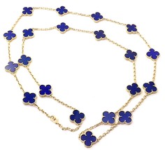 Authentic! Van Cleef &amp; Arpels 18k Gold 20 Motif Alhambra Lapis Necklace Paper - £45,323.48 GBP