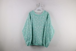 Deadstock Vtg 90s Streetwear Womens XL All Over Print Flower Sweatshirt Teal USA - £46.68 GBP