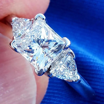 Earth mined Diamond Engagement Ring Deco Princess cut Solid Platinum Solitaire - $7,595.25