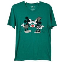 Mickey &amp; Minnie Kissing Mens Disney Graphic T-Shirt Short Sleeve Crew Green S - £21.32 GBP