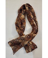Vintage Casual Corner Silk Scarf Brown Argyle &amp; Floral Pattern 54&quot;x11.5&quot;... - $19.79