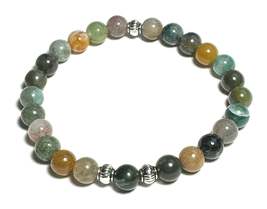 Natural India Agate Beaded Bracelet with Silver Alloy Spacers, Multi-Col... - $5.99