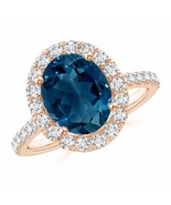 ANGARA Oval London Blue Topaz Halo Ring with Diamond Accents in 14K Gold - £1,917.27 GBP
