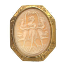 10k Shell Cameo Pin Pendant The Three Graces in Hand Engraved Frame (#J6... - $634.46 CAD