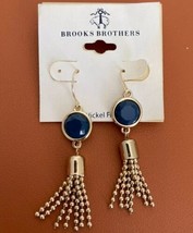 Brooks Brothers Womens Silver Studded Blue Crystal Rhinestone Tassel Earrings - £14.87 GBP