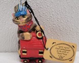 Vintage 1978 Charlee McGee Art Christmas Ornament Cat With Train - Origi... - $19.70
