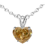 Diamond Solitaire Pendant Natural Heart Shape Brown Color 14K White Gold... - £1,374.82 GBP