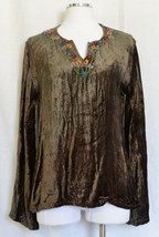 Best United Garment Company Brown Faux Velvet Floral Shirt Top Blouse Large - £15.14 GBP