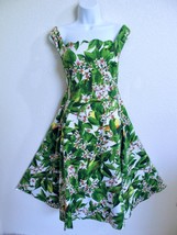 Hearts &amp; Roses Lemon Swing Dress 16 US Print Fit and Flare Rockabilly Wht Yellow - £39.95 GBP