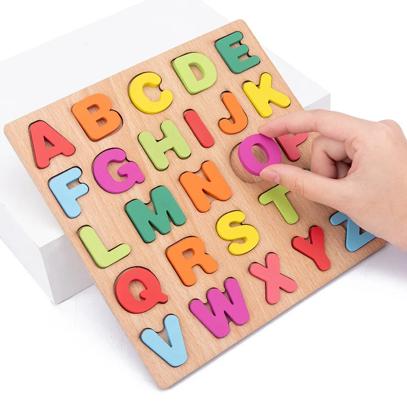 20CM Baby Toys Wooden Puzzle Alphabet Number Shape Matching 3D Puzzle Board Game - £21.95 GBP+