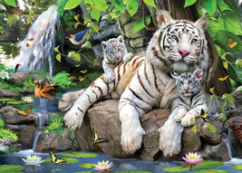 FRAMED CANVAS ART PRINT white tigers cubs forest waterfall exotic animals garden - £31.81 GBP+
