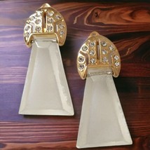 Vintage Lucite Earrings Dick Co DoorKnocker Rhinestone Frosted Gold Tone... - $37.60