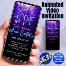 Any Age Invite, Blue 2 Falling Star Digital Invitation Animated Video In... - £4.68 GBP