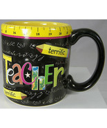 Terrific Teacher Coffee Mug Cup Blackboard Ruler Pencils FIB Burton &amp; Bu... - £9.32 GBP