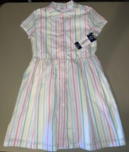 Gap Kids Girls Short Sleeve Dress XL (14/16) Button Up White W/ Colorful Stripes - £11.10 GBP