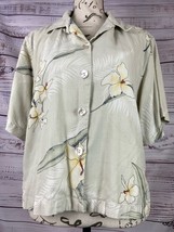 Tommy Bahama Button Front Silk Crop Top Womens S Orchid Hawaiian Side Sl... - $27.00