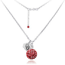 University of Oklahoma UO Crystal Ball Sphere Necklace - Silver College License - £59.87 GBP