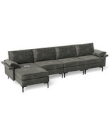 Extra Large L-shaped Sectional Sofa with Reversible Chaise and 2 USB Por... - $738.37