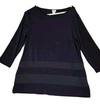 Chicos Travelers Tunic Top Womens Sz 1 M 8/10 Navy Blue Mesh 3/4 Sleeve Slinky - £18.72 GBP