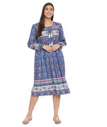 Floral Printed Blue Poly Cotton Empire Dress for Women - £24.48 GBP