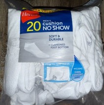 Hanes ~ 20-Pair White Cushion No Show Socks Polyester Blend ~ Shoe Size ... - $26.72