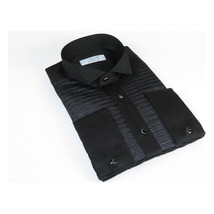 Mens CEREMONIA Tuxedo shiny Shirt 100% Cotton Turkey Slim Fit #stn 15 pla black image 5