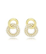 Double Link Cluster Pearl Circle Stud Flash Gold Plated Earring Wedding ... - £44.57 GBP