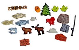 Fishing and Forest Friends Buttons Craft &amp; Sewing Flatbacks Multi-Color 19-Pc - £16.85 GBP