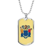 Express Your Love Gifts New Jersey State Flag Necklace Engraved 18k Gold Dog Tag - $69.25