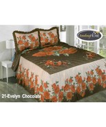 ALICIA FLOWERS BURGUNDY &amp; CHOCOLATE BEDSPREAD WITH ATTACHED RUFFLE 3 PCS... - £39.55 GBP