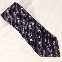 Pierre Cardin Necktie Silk Mens Black/Gray/Purple Geometric 57Lx4W NWOT - $13.87 CAD