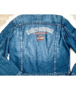 Harley Davidson Embroidered Blue Denim Jean Jacket Size Medium - $1,448.34 MXN